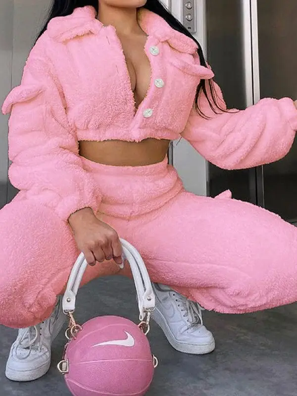 New Arrival Fall Two Piece Set Women Clothing 2 Piece Set For Women Autumn Solid Crop Top Two Piece Pants Set