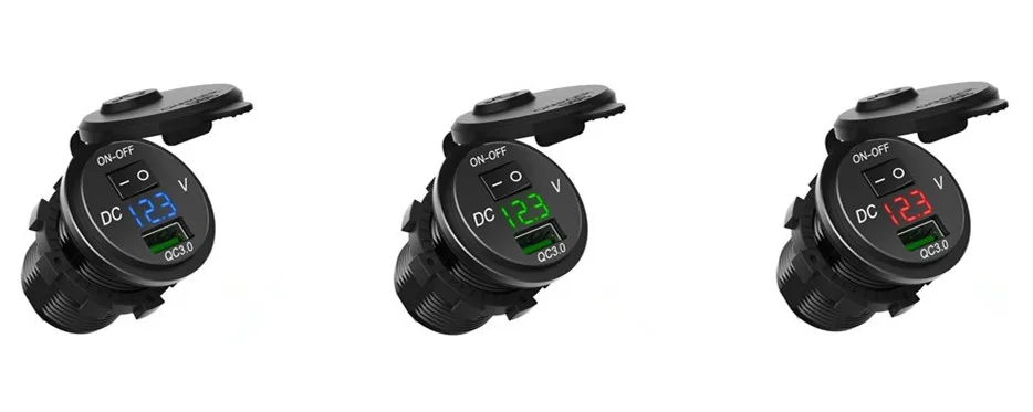 Quick Charge 3.0 USB Car DC5V -12V Charger Socket Digital Display Voltmeter with ON-OFF Switch for Car Motorcycle ATV