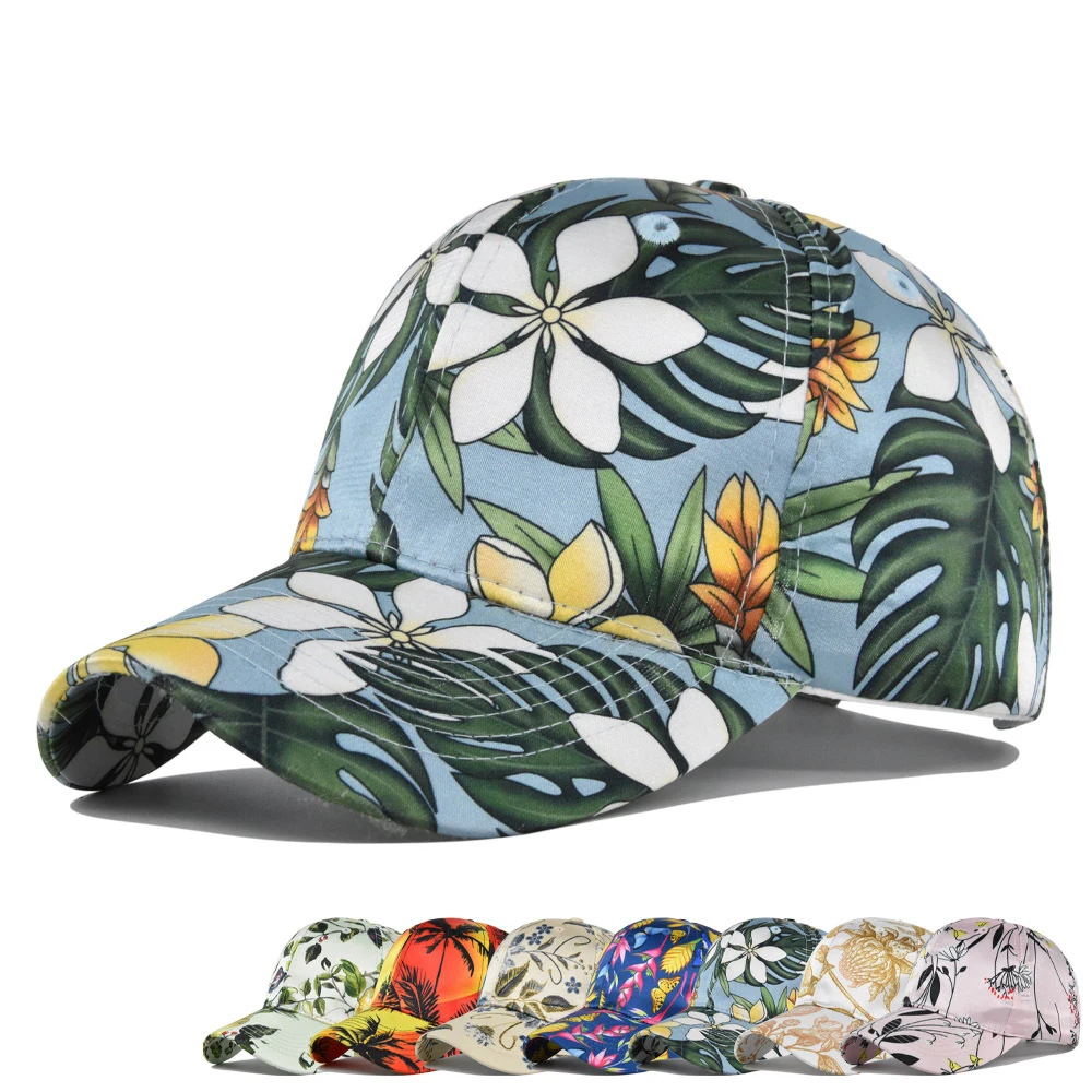 Wholesale Flower Coconut Tree Bird Graffiti All Over Print Baseball Caps Women Summer Cap