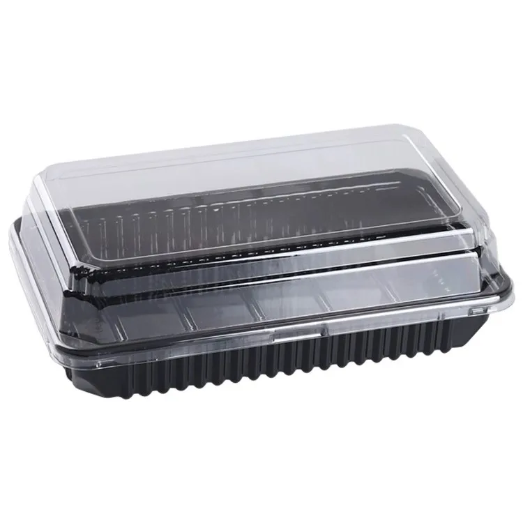 Transparent Cover with Black Bottom Rectangular Dessert Bread Blister Baking Packaging Box for Food Cake
