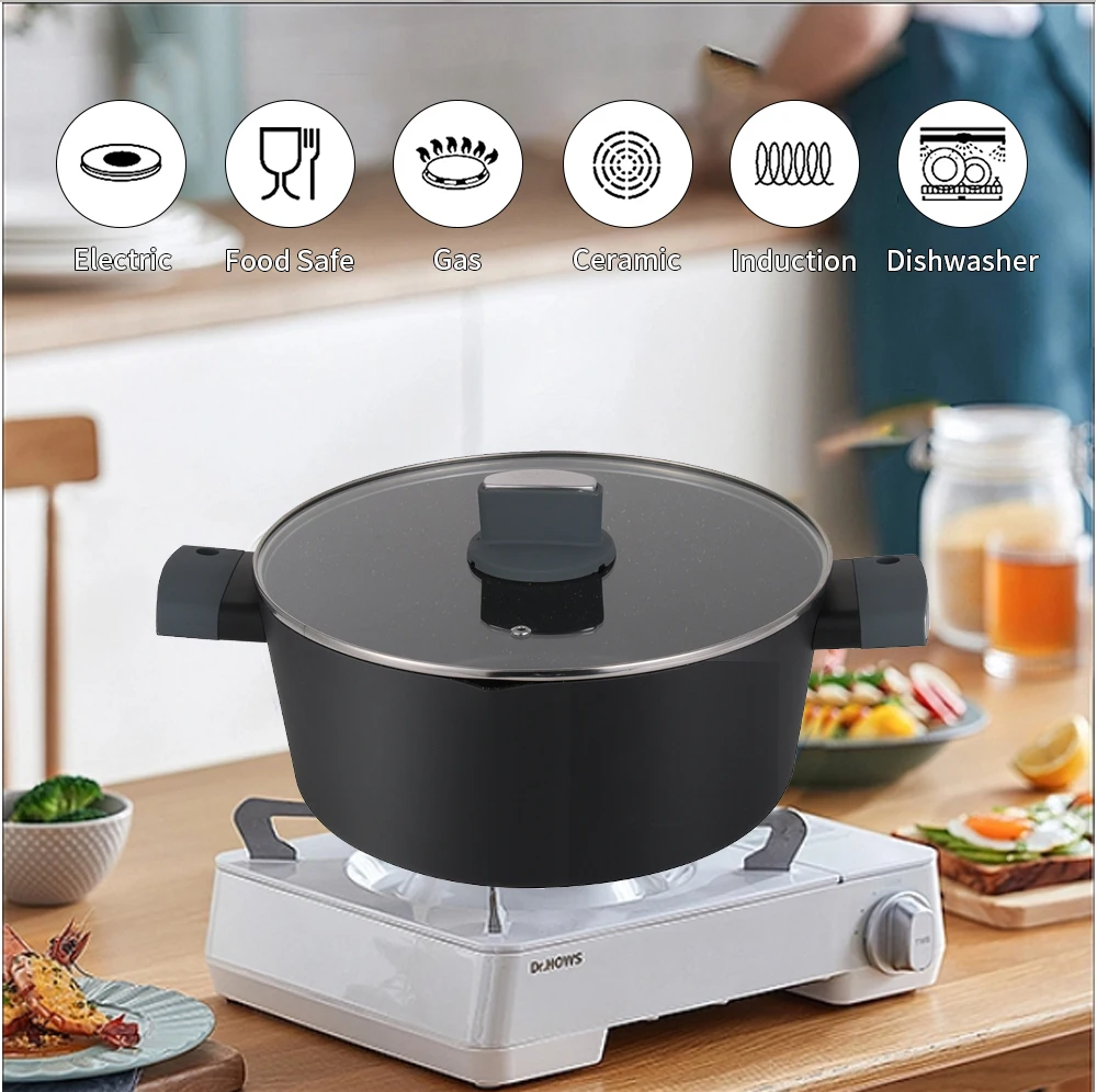 Colli  black Aluminum Kitchenware Frying Pan Low Pot Casserole Baking Pan Set Nonstick Coated with Bakelite Handles