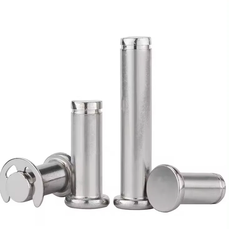 304 Cylindrical Shaft Snap Ring Locating Pin, Flat Head Grooved Hinge Cylinder Position Pin with E Clip Retaining Ring, Silver