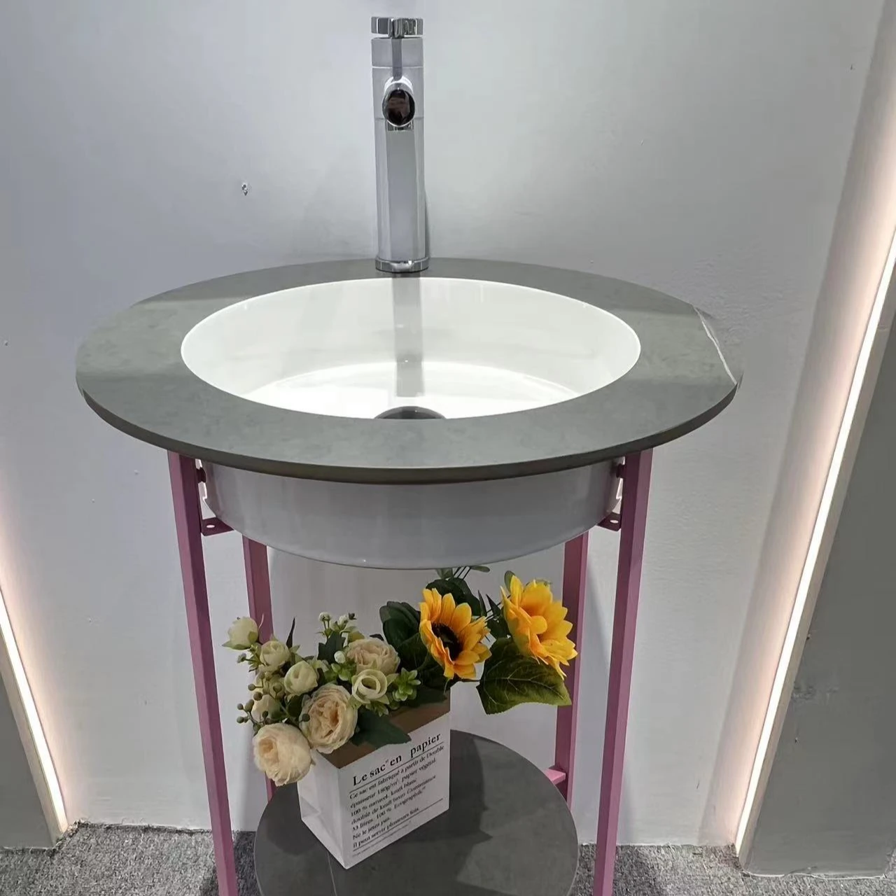 Customized Sintered Stone Countertop Wash Hand Elegance White Black Washbasin Bathroom Sink With Standing Legs