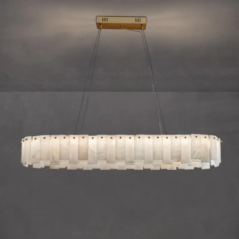 Nordic modern minimalist brass marble pendant lamp round circle alabaster chandelier lighting for hotel