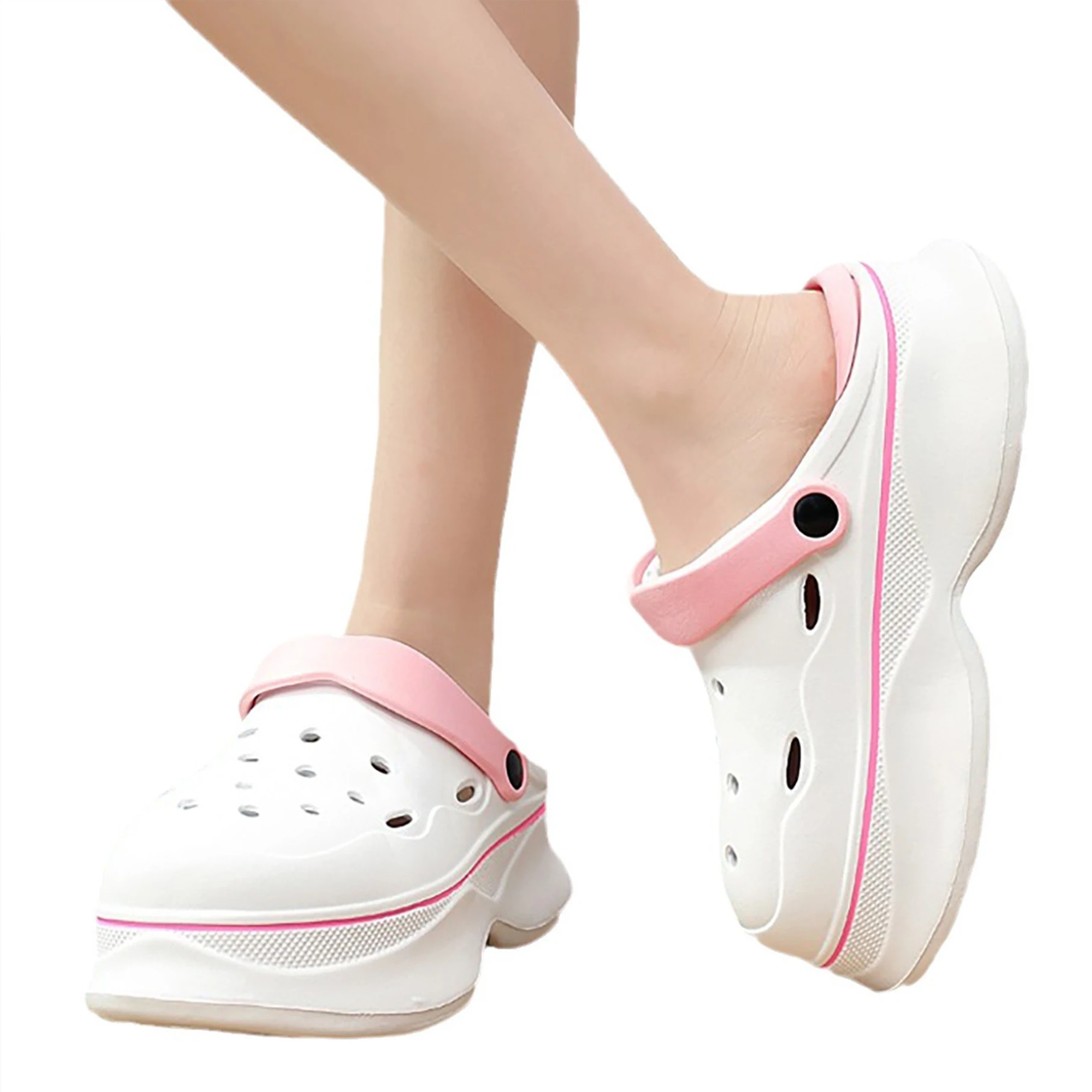 2024 New Summer Female Casual Sandals Cute Clouds Two-Color 6CM Heightening Thick Bottom Hole Clogs & Mules Wholesale