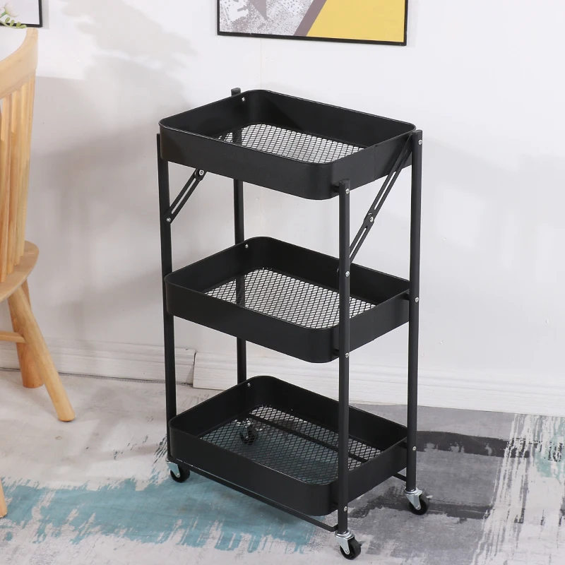 3 Tiers Movable Home Kitchen Organizer Rolling Tool Storage Racking folding Trolley Utility Carts