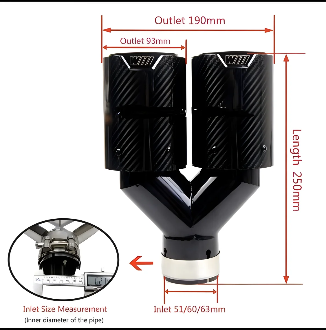 Hot selling  Carbon fiber Exhaust Pipe glossy black performance dual 93mm outlet for car universal bmw modify Muffler Tips