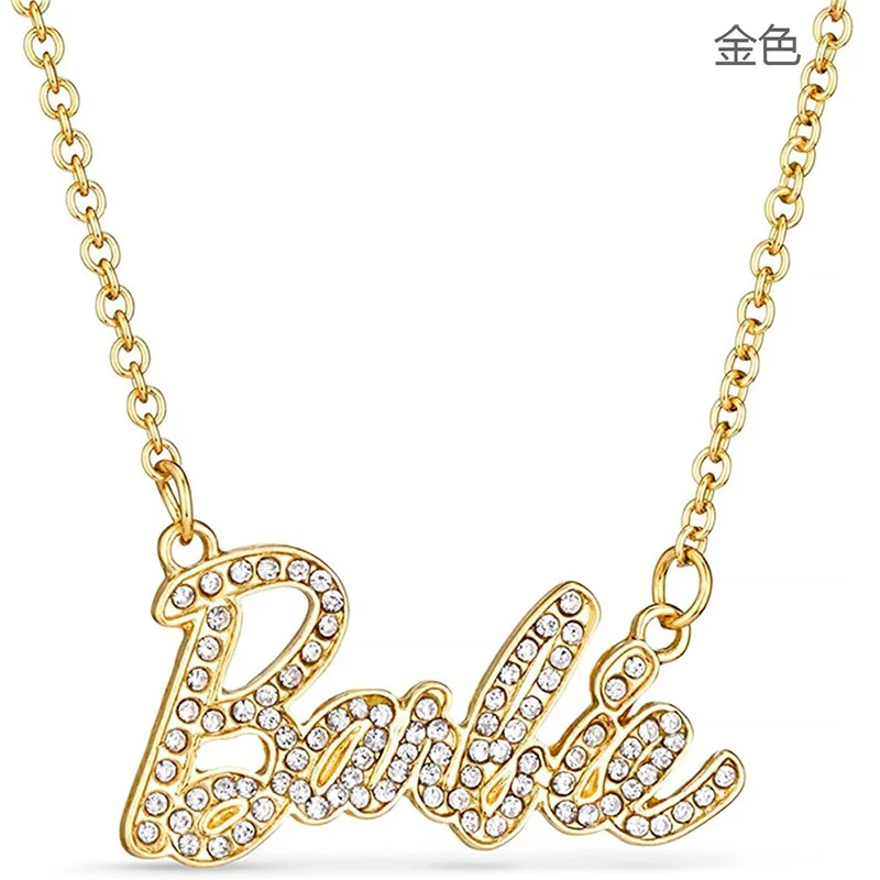 Stylish Letters Paved Diamond Pendant Smooth Gold Plated Pendant Necklace for Women and Girls