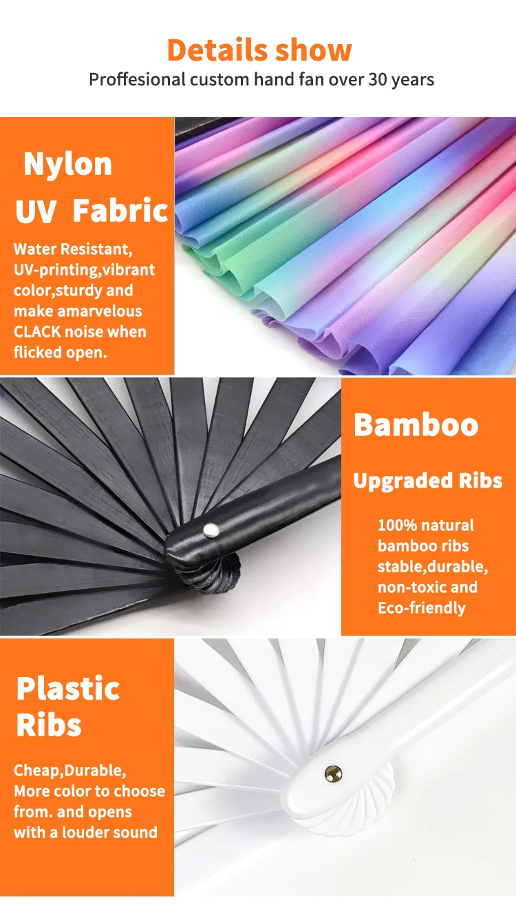 UV Clack Reflective Mushrooms Big Hand Fan Customized Rave Hand Held Fans