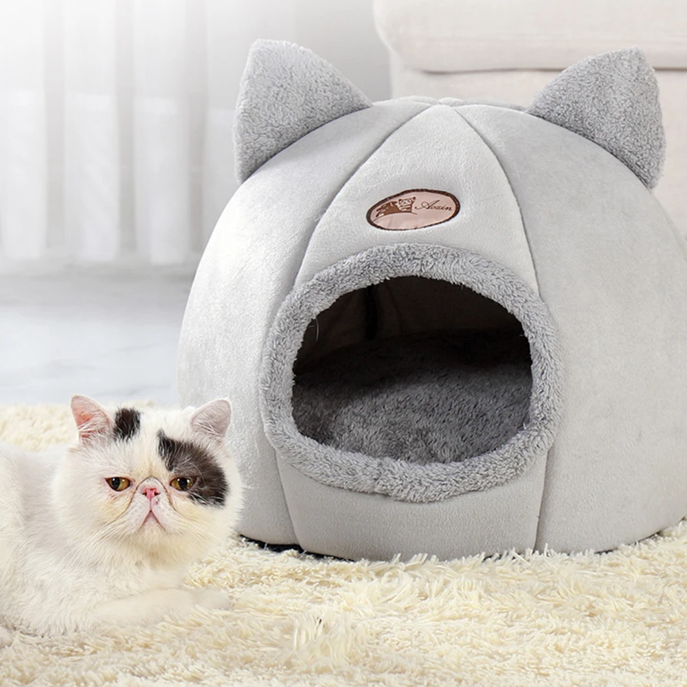 Manufacturer Wholesale Custom Logo Cute Design Warm Plush Cat Cave Bed