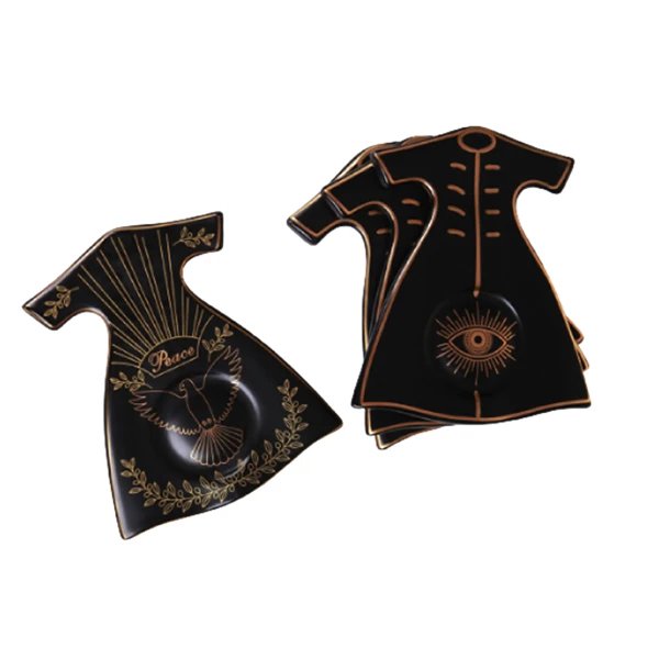 
Wedding Decorative Unique Style Trinket Tray Gold Rim Ceramic Jewelry Dish Black Color Jewelry Display Dish Ceramic Trinket Tray 