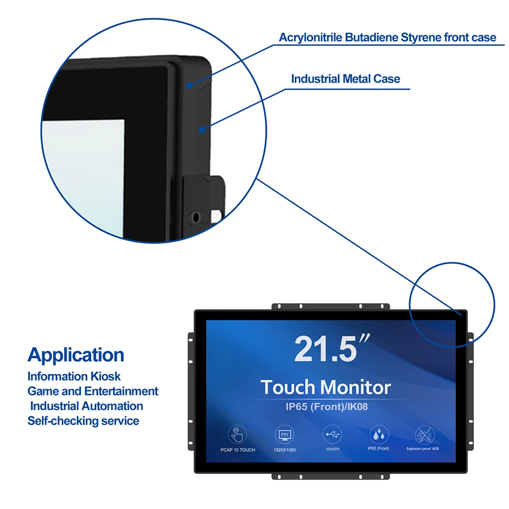 pcap touchscreen open frame 21.5 inch lcd monitor touch screen monitor for All in one computer industrial touch screen panel pc