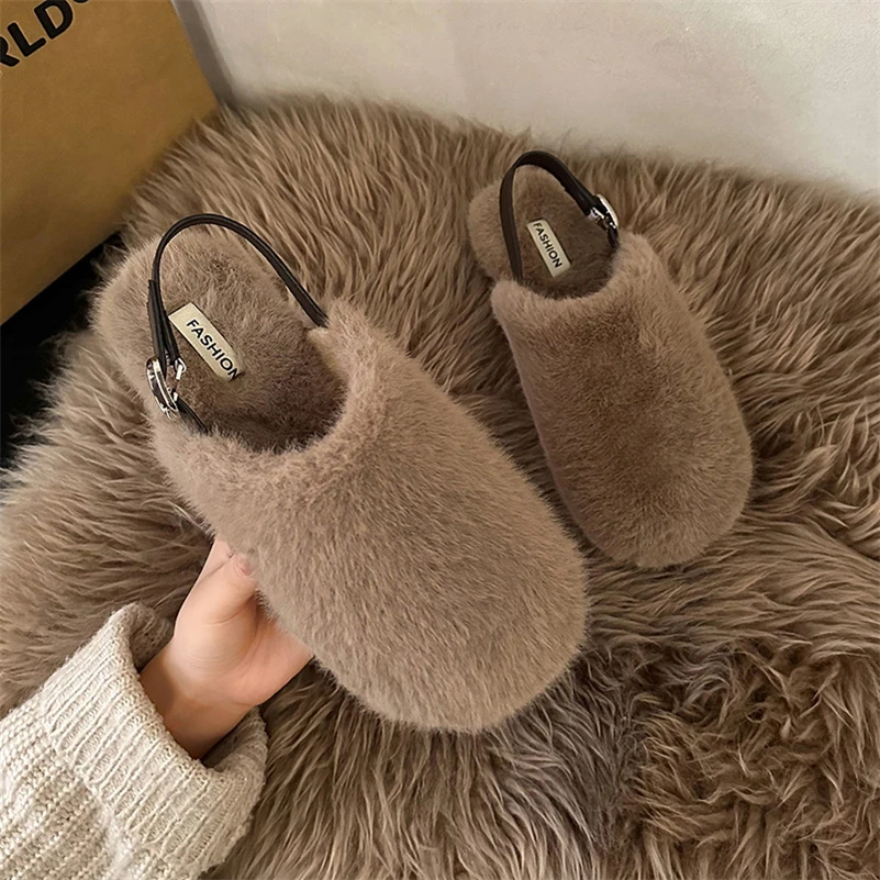 Winter fur slippers retro women flat slipper loafers autumn winter soft comfortable warm cotton shoes