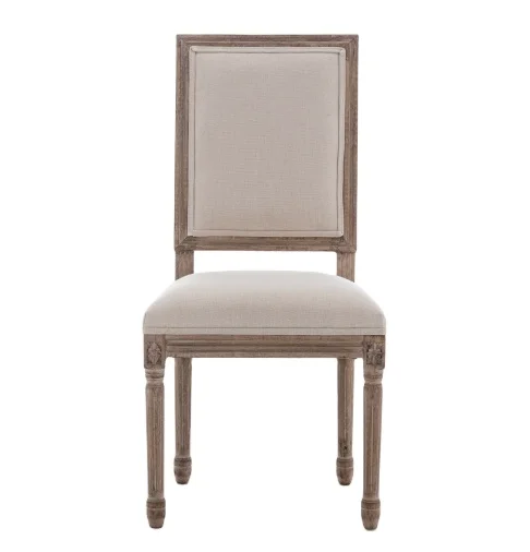 
2021 Hot Sale Square Back Big Thick Cushion Wooden Antique French Style Dining Chair 