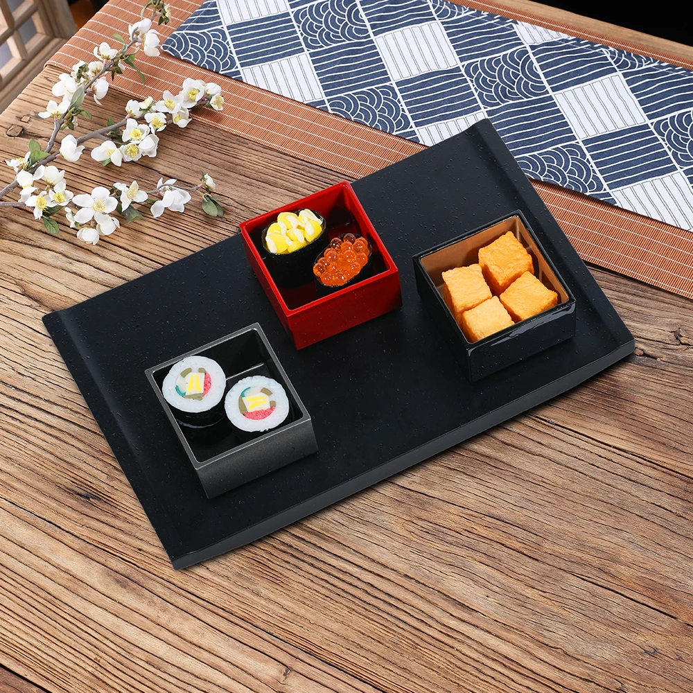 Wholesale black plastic rectangle sushi sashimi display Plate for Japanese food