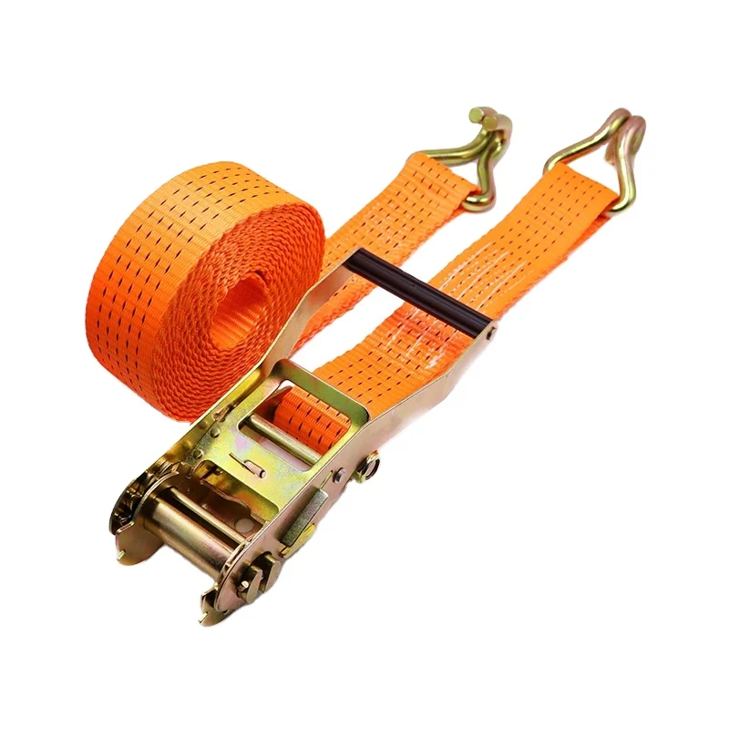 Heavy Duty 2 Inch 50mm 5000kgs Polyester Cargo Ratchet Tie Down Strap With Double J Hook Lashing Belt