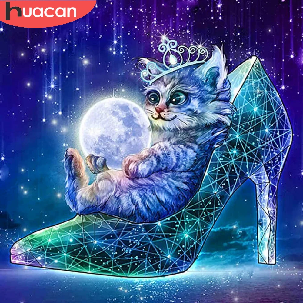 HUACAN 5D DIY Diamond Painting Art Kits Cat Full Drill Embroidery Moon Wholesale Customized Mosaic Home Decor Wall Art For Kids