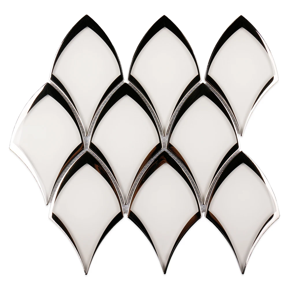 Modern design wall decorative waterjet fan fish scale shape glass white mosaic tile