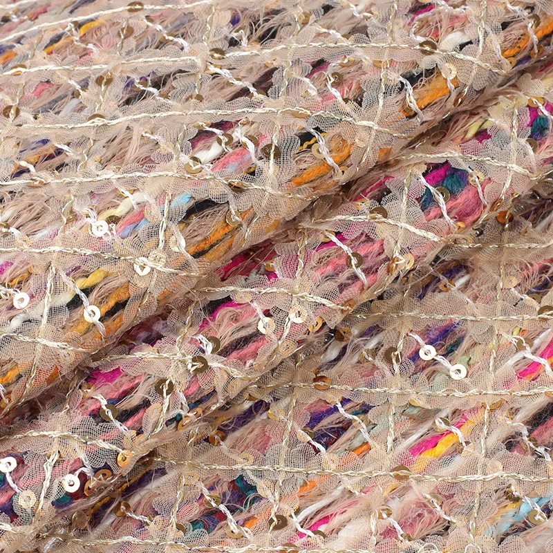 2024 wholesale woollen price 3D mesh 3mm sequin lace embroidery for coat gloves fabric