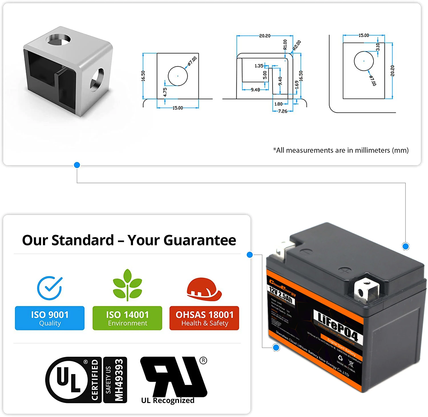 12.8v 2.5Ah Motorcycle Lithium Battery Flashlight Ebike 12V Battery Engine start motorcycle starting battery