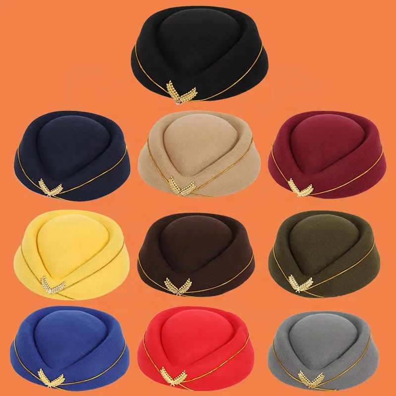 CUSTOM LOGO luxury wholesalers flight promotional beret stewardess etiquette hostess attendant cap fedora felt hat