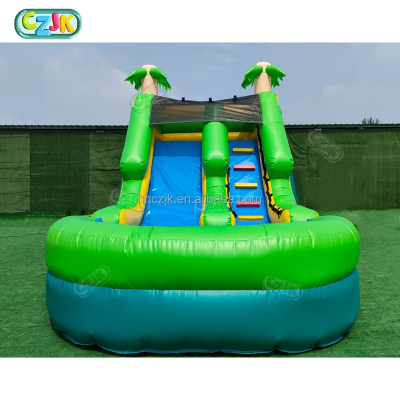 In Stock Moonwalk Commercial Mini Small Palm Tree Tropical Coconut Inflatable Water and Dry Slide for Party