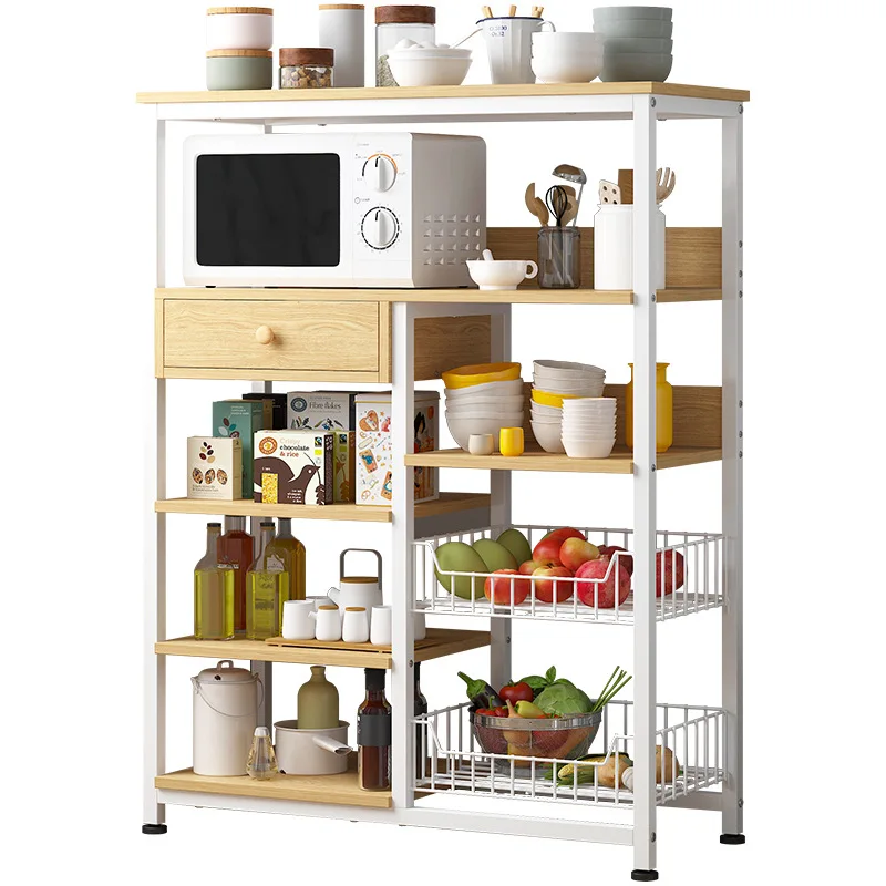 Haohe 2021 New Design Home Furniture Metal Frame Wooden Board Strong Load-Bearing Kitchen Rack For Microwave Oven Standing
