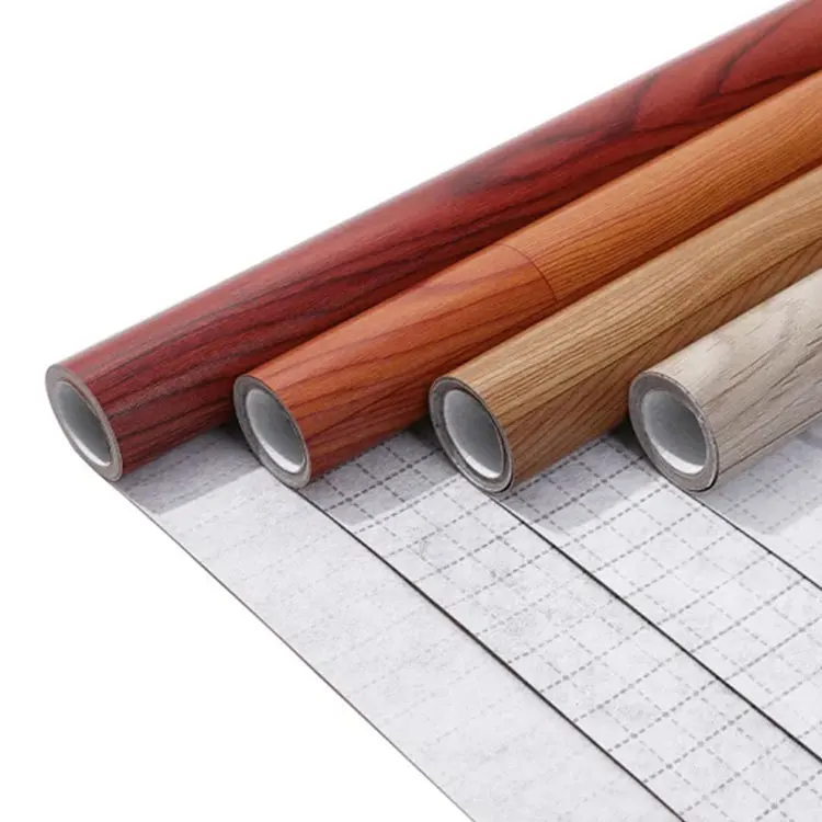 Wood Grain Look PVC Abrasion Resistant Floor Roll Self-Adhesive Decorative Luxury Vinyl Floor Self Adhesive Sticker
