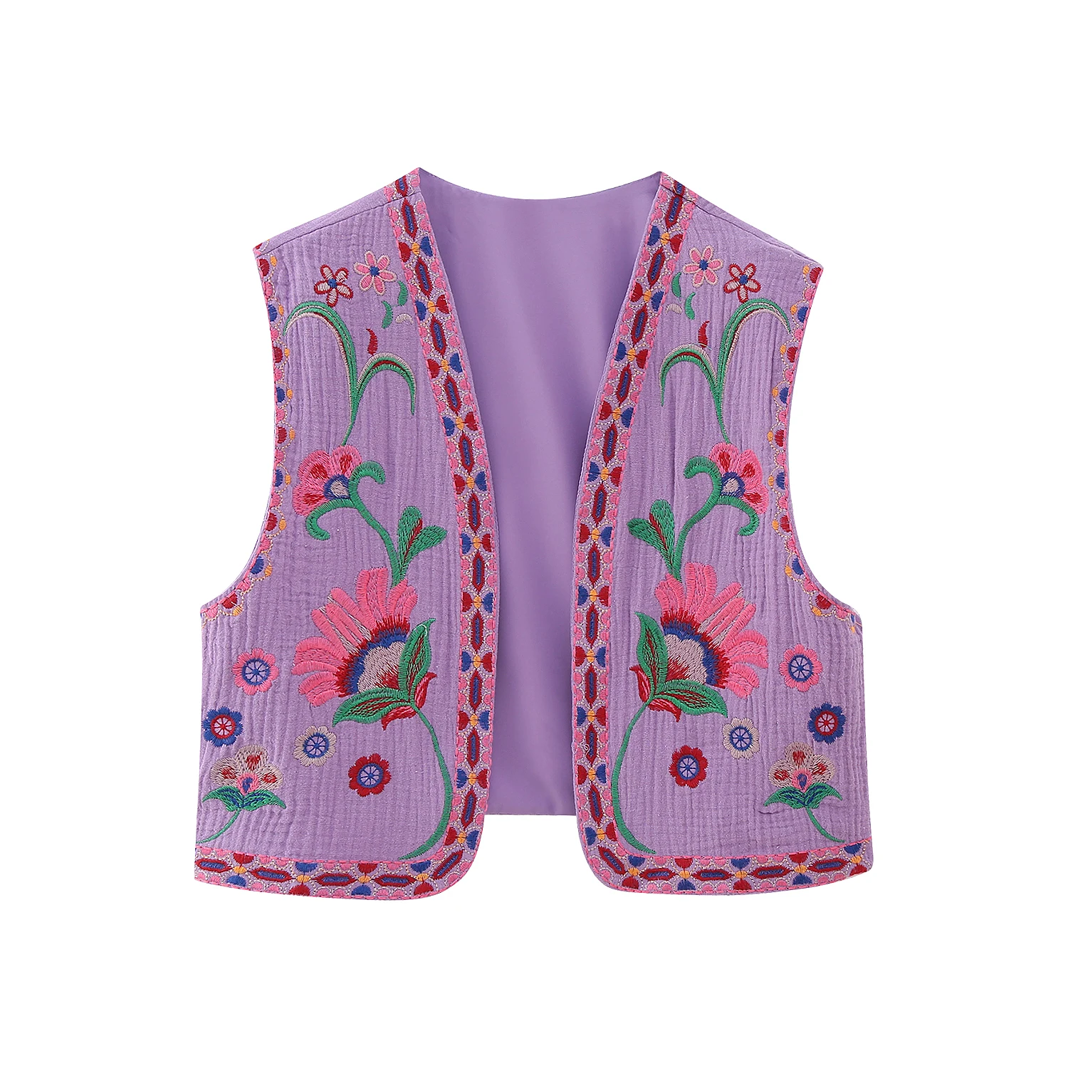 8 colorway v neck open stitch floral embroidery sleeveless solid color casual vest for women