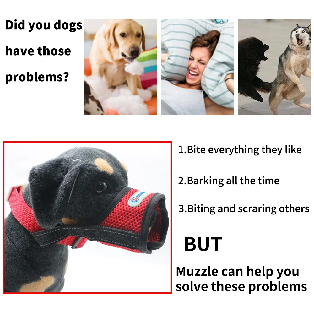 Funny pet dog muzzles custom safety adjustable dog muzzles soft mesh breathable dog muzzle