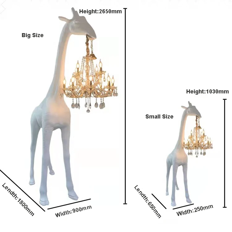 Customized Size Home Hotel Lobby Decorative Lighting Crystal Chandelier Lights Animal Modern White Giraffe Floor Lamp