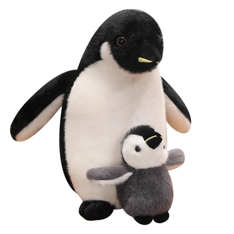 New sunrise wholesale soft plush simulation mother penguin doll toy with little baby stuffed mother and son penguin backpack