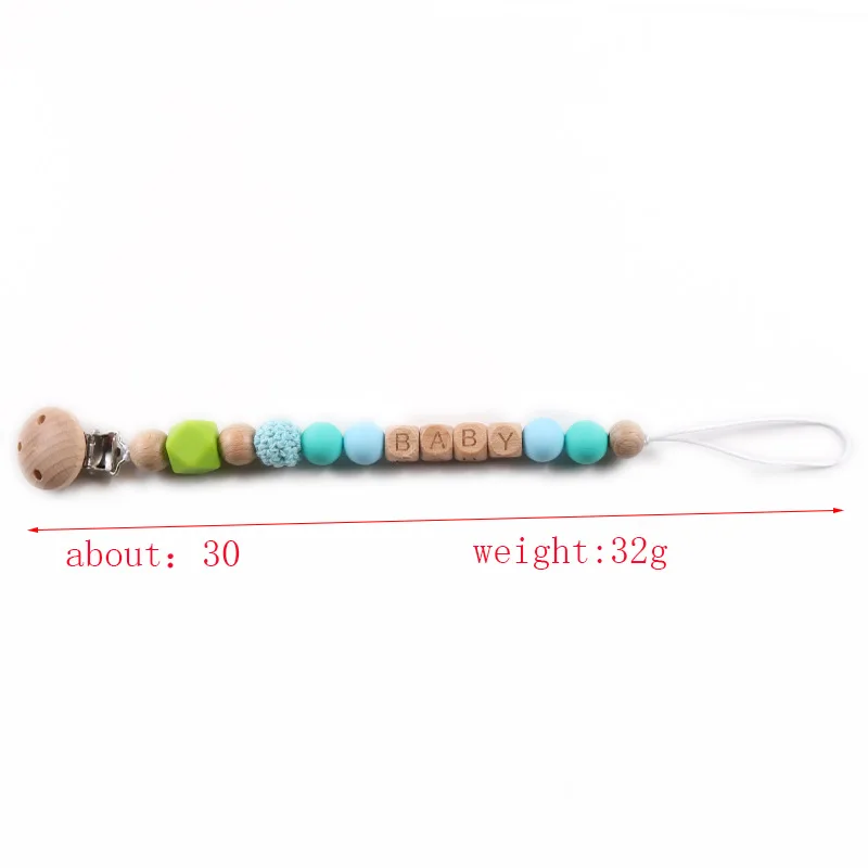 Factory Direct Sale BPA Free Baby Silicone Wooden Bead Dummy Pacifier Chain Pacifier Clips Chain