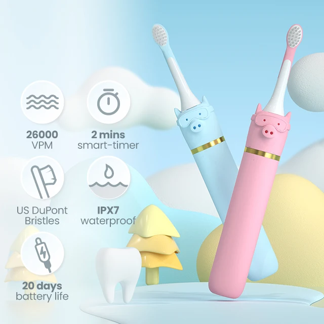 Ipx7 Водонепроницаемая дизайнерская мягкая щетина тонкая Милая Детская электрическая зубная щетка