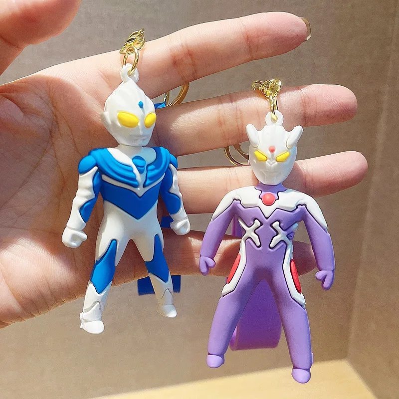 Funny 3D Cartoon Ultraman Keychains with Wrist Strap Wholesale Custom Bag Decoration Doll Pendant Keyrings Gift