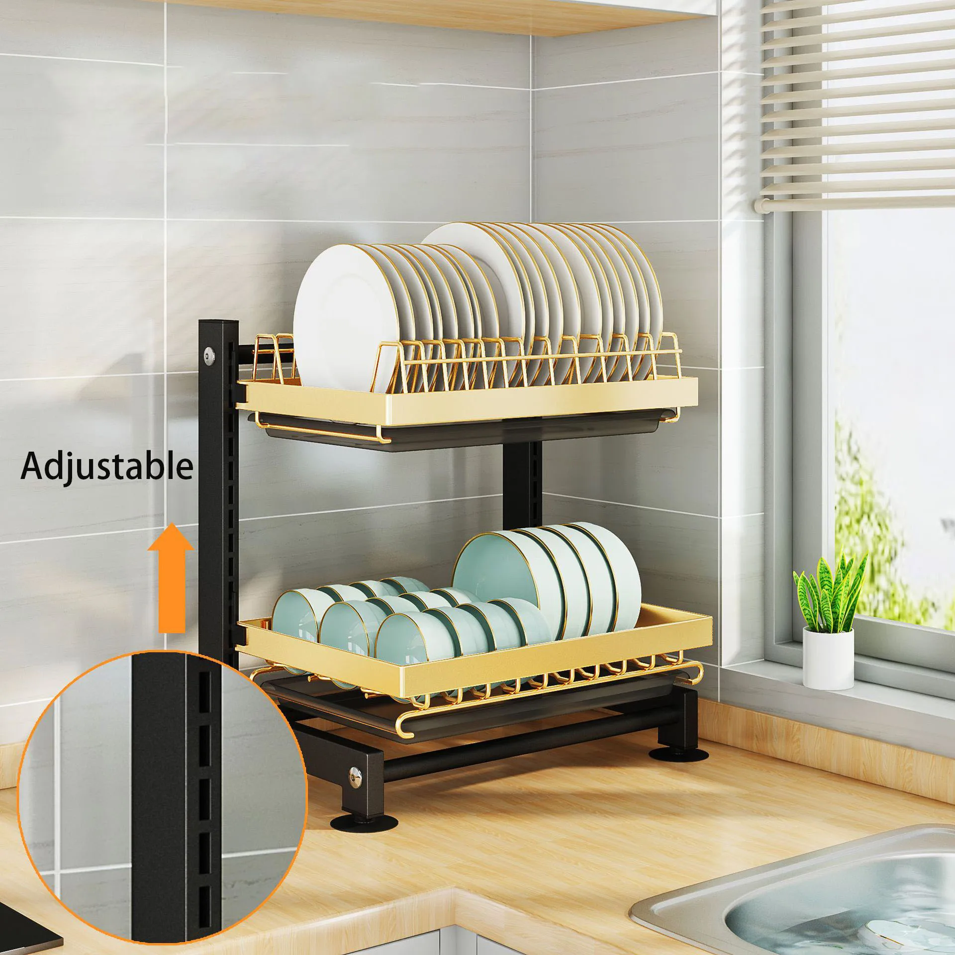 Stainless Steel 2 Tiers Dish Drying Rack Holder Drainer Over Sink Storage Shelf Kitchen Organizer