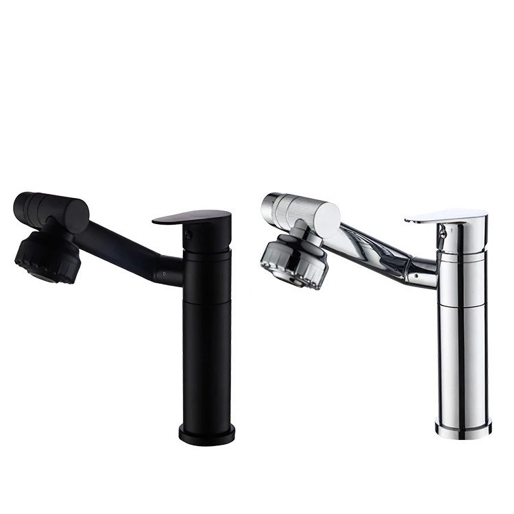 Stainless steel black basin faucet water tap multifunctional 360 degree modern bathroom faucet