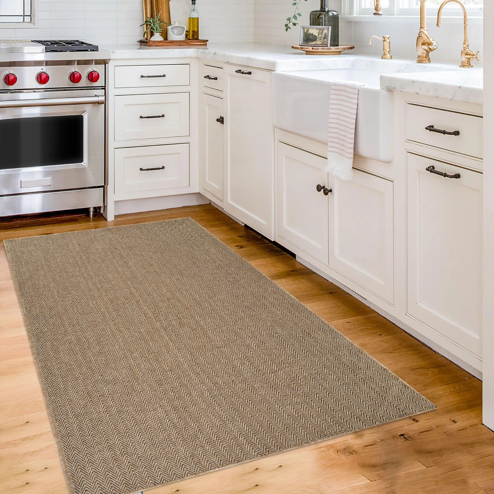 Classical brown kitchen Area rug Turkey woven polypropylene jute rug Foldable in bedroom living room access