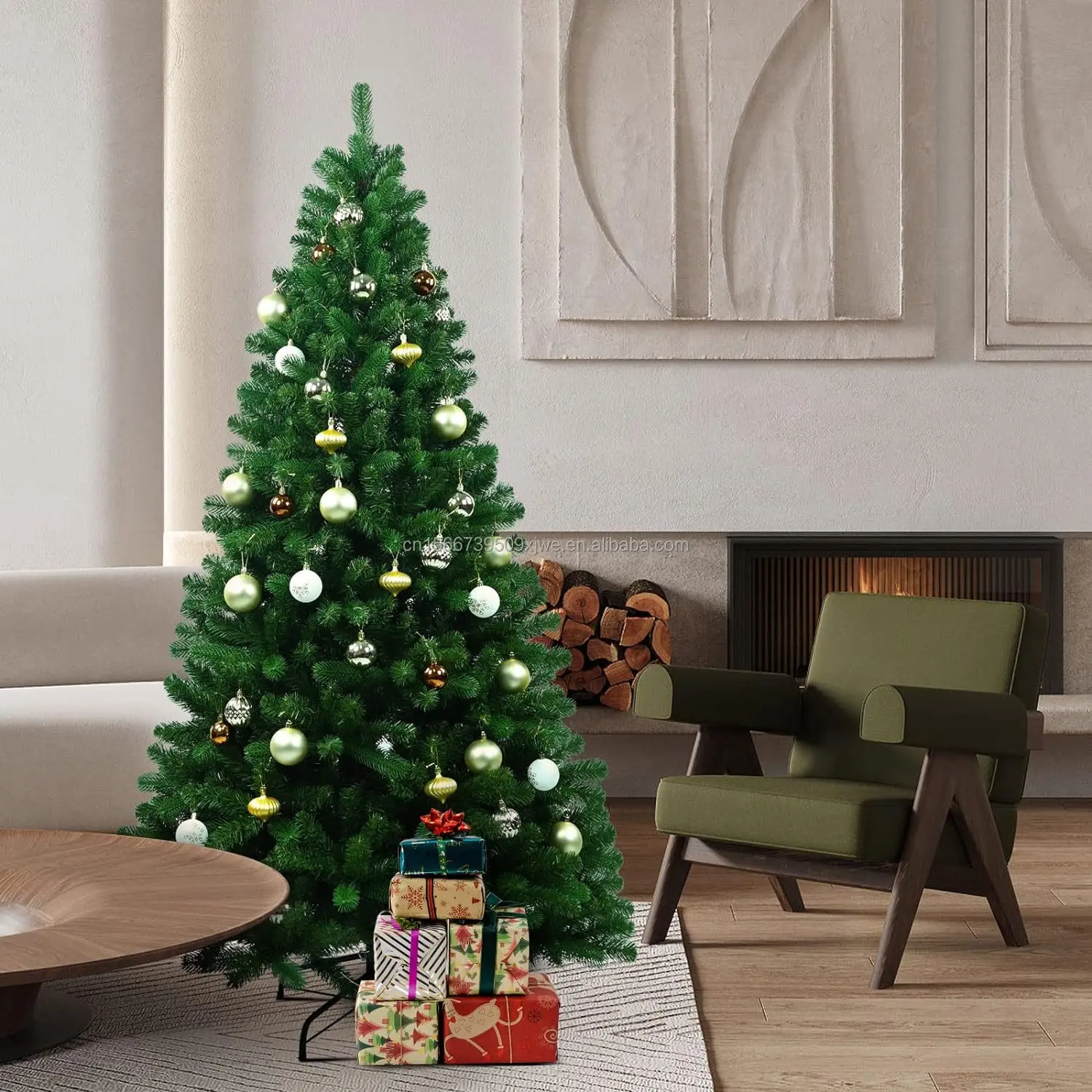 Artificial PVC branch tips, high-end spruce Christmas tree with foldable base and unlit hinges 2