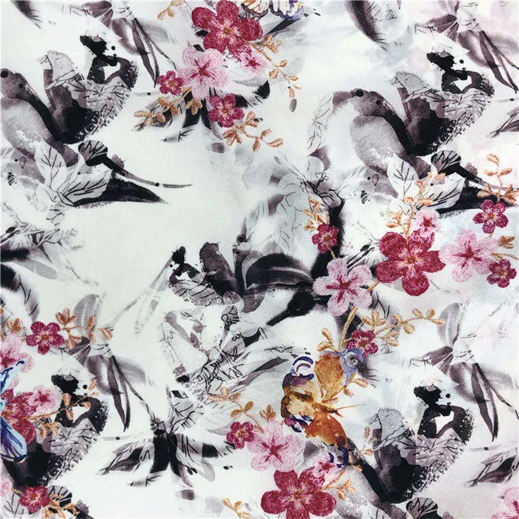 
Chinese Traditional Digital Printing Silk for Dress 100% Silk Fabric 