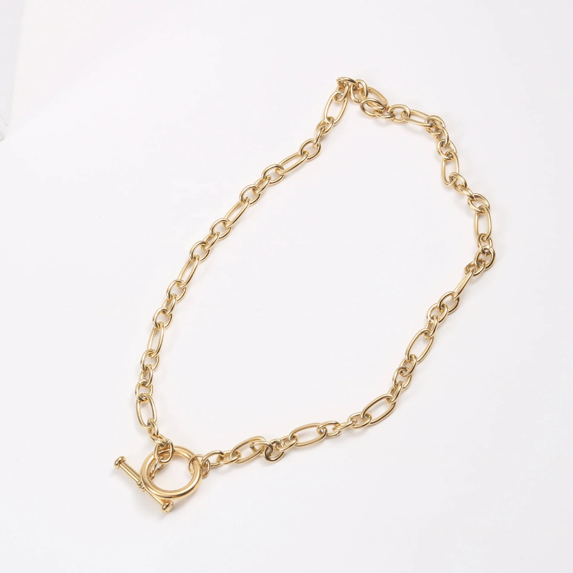 18k Gold Plated Chunky Link Chain Toggle Necklace Stainless Steel Necklace Jewelry Wholesale