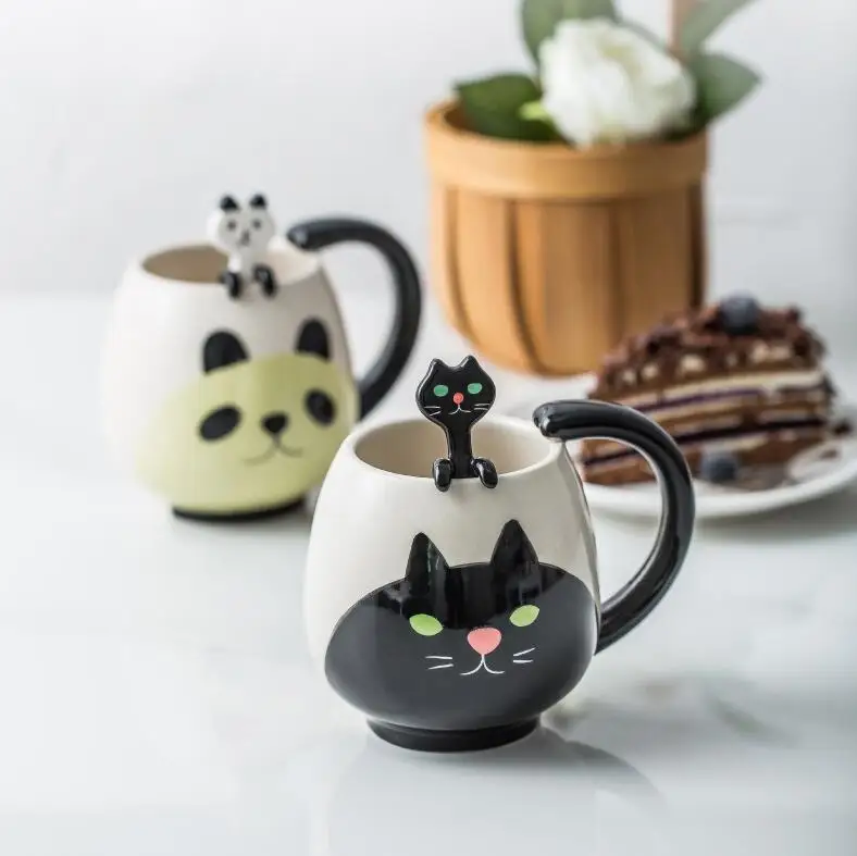 wholesale cute pig/panda/frog/cat  unbreakable custom sublimate no handle ceramic tea coffee cups