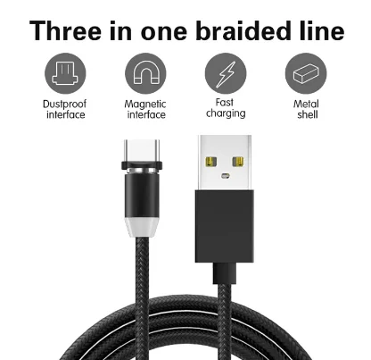 
High Quality 3 in 1 Nylon Braided Micro USB Magnetic fast charging Cable for Android for iphone for type c 