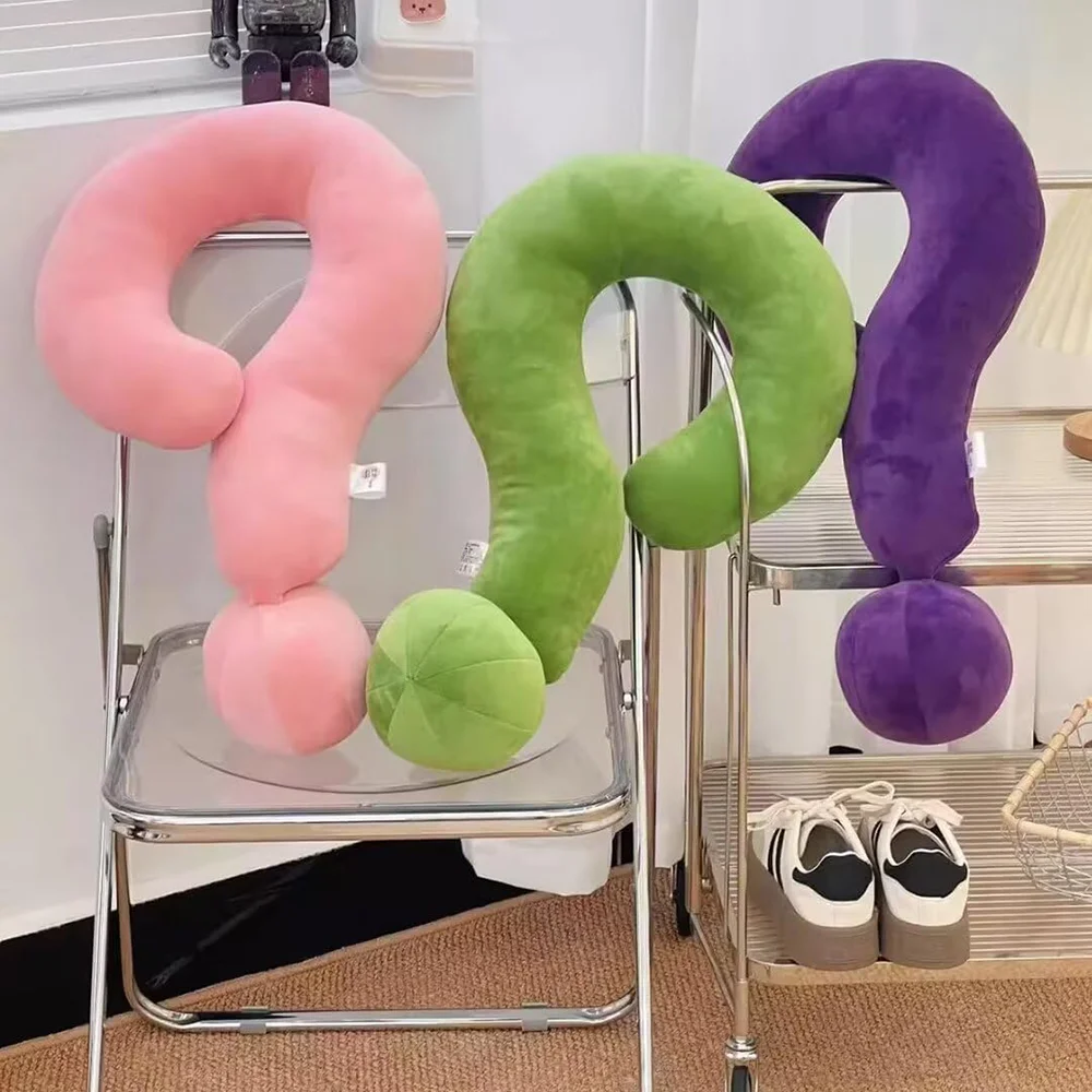 Funny Question Mark Shaped Soft Velvet Unique Chair Neck Cushion 24.4 Inch Plain Plush Hooked Private Label Decoration Pillow