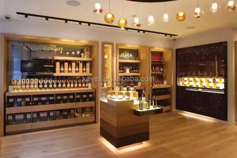 Wine Display Rack For Liquor Store Liquid Bottle Wood Display Stand Retail Supermarket Store Wine Whiskey Display Shelf Rack