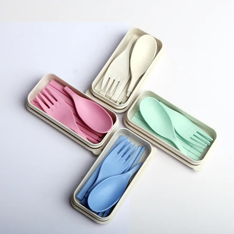 Food Grade Eco-friendly Plastic Foldable Detachable Wheat Fiber Straw Chopsticks Spoon Cutlery Flatware Set