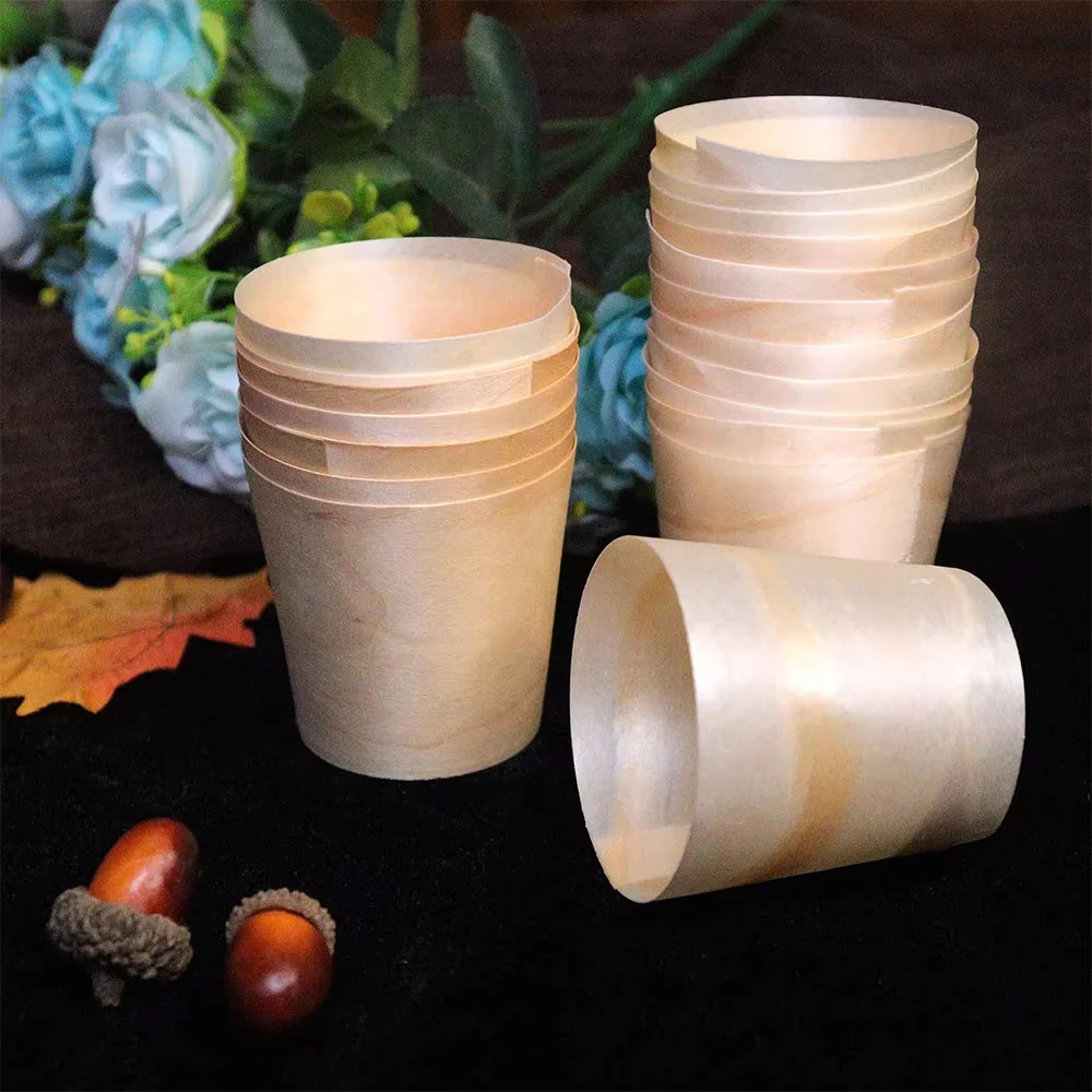 Custom Wood Measuring Dessert Tea Wine Coffee Cup Wooden Drinking Wooden Disposable Cups