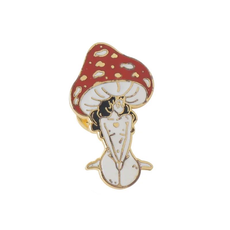 Hengxuan Cute Red Mushroom Girl Brooch Natural Forest Brass Badge Enamel Pin For Hats-Buy Enamel Pin For Hat