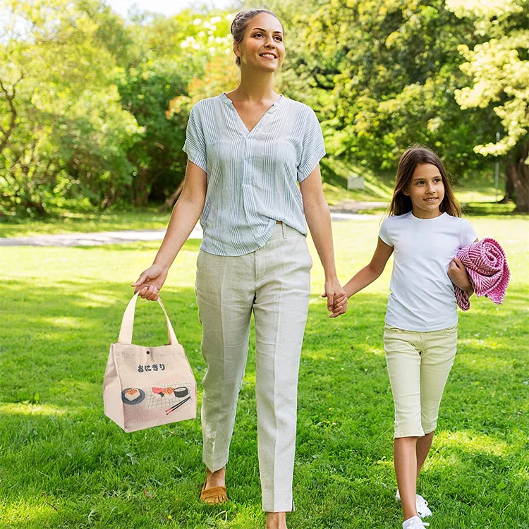 High quality Japanese style bento lunch carry bags thermal lunch tote handbag canvas shopping bag