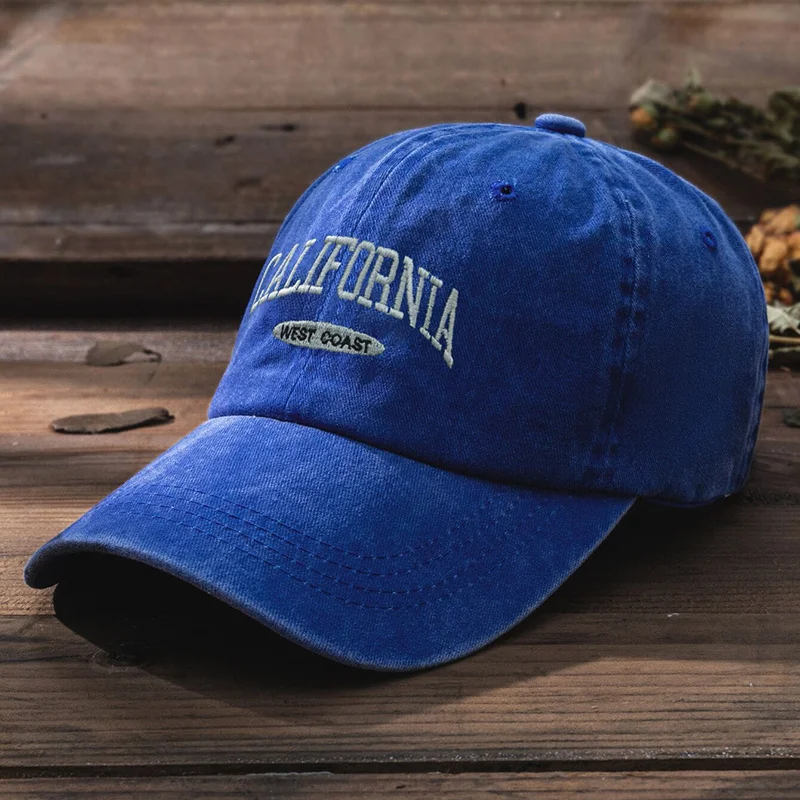 New Dark Green Hat Trend Curved Brim Washed Dad Cap Men Embroidered Letters Peaked Cap Women